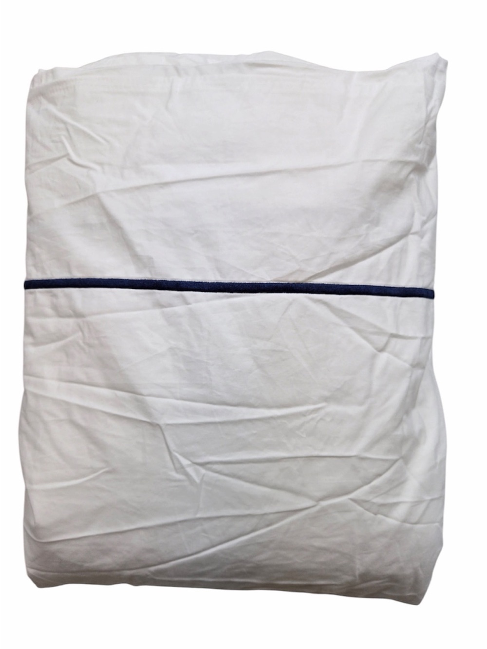 QUINCE Organic Percale Embroidered Border Duvet Cover King/C King Wht/Navy 8917